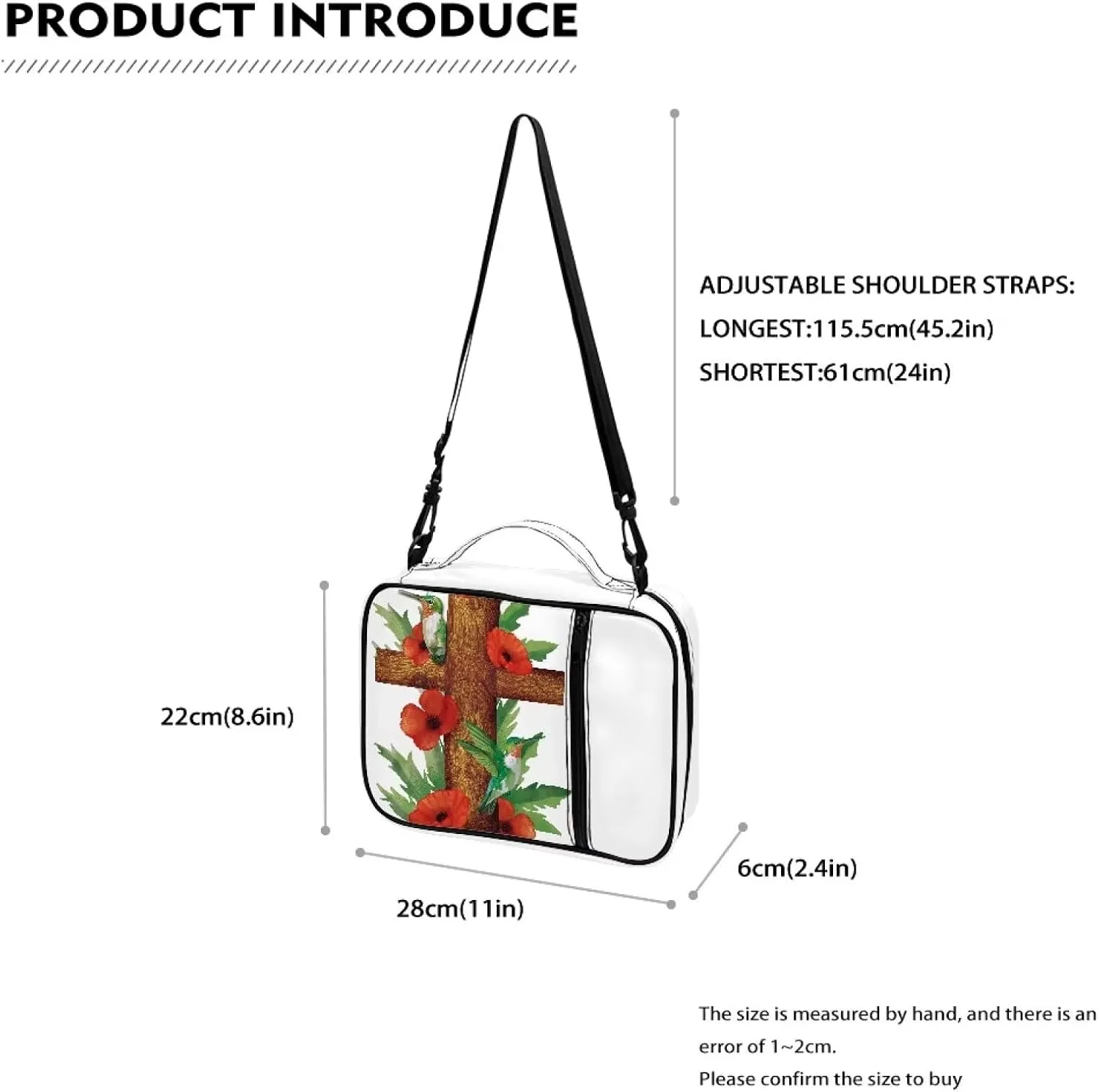Christian Print Bible Cover,Polyester Bible Case for Women,Cross Floral Bible Bag Bible Case with Shoulder Strap