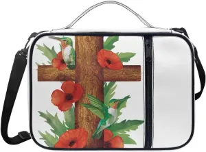 Christian Print Bible Cover,Polyester Bible Case for Women,Cross Floral Bible Bag Bible Case with Shoulder Strap