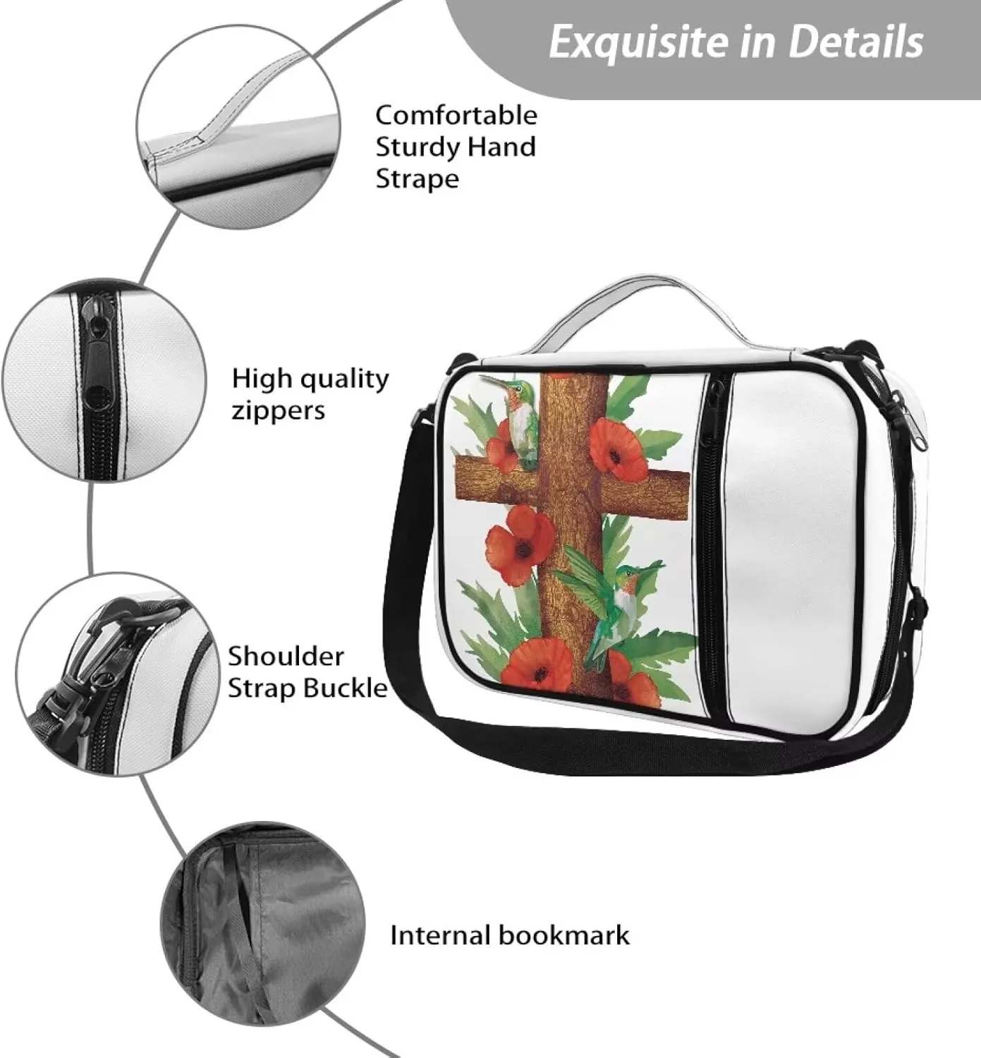 Christian Print Bible Cover,Polyester Bible Case for Women,Cross Floral Bible Bag Bible Case with Shoulder Strap