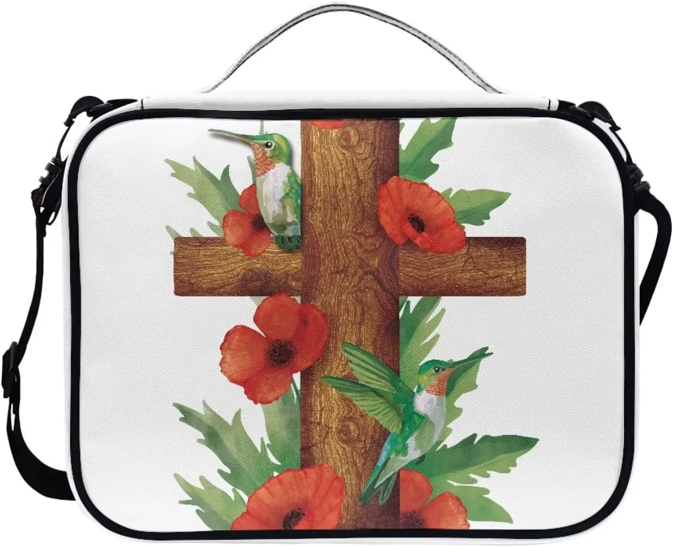 Christian Print Bible Cover,Polyester Bible Case for Women,Cross Floral Bible Bag Bible Case with Shoulder Strap
