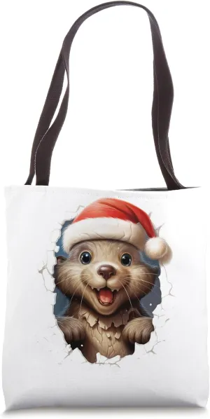 Christmas Animal Break Through - Cute Otter - Funny Tote Bag