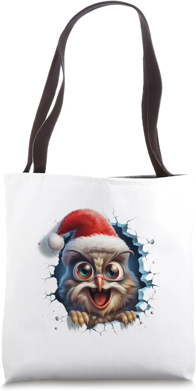 Christmas Animal Break Through - Cute Owl - Funny Tote Bag