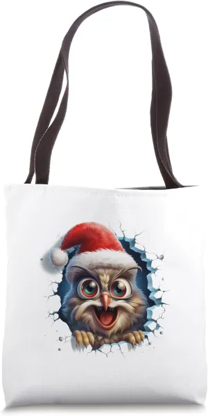Christmas Animal Break Through - Cute Owl - Funny Tote Bag