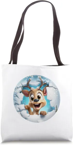 Christmas Break Through - Cute Reindeer Coming Out Of Hole Tote Bag