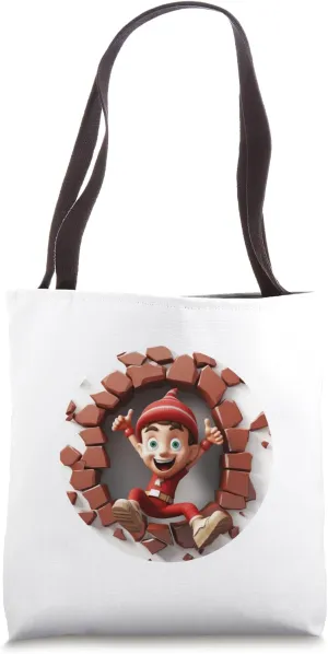 Christmas Break Through - Elf Coming Out Of Hole Tote Bag