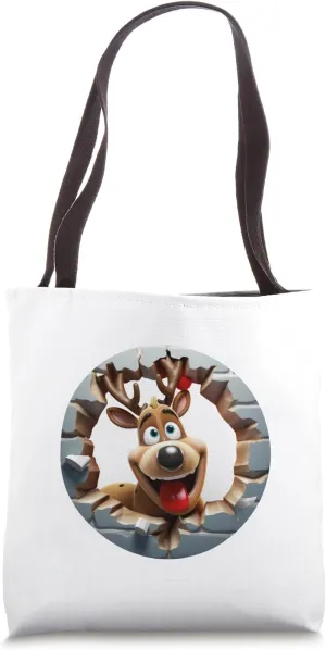 Christmas Break Through - Reindeer Coming Out Of Hole Tote Bag