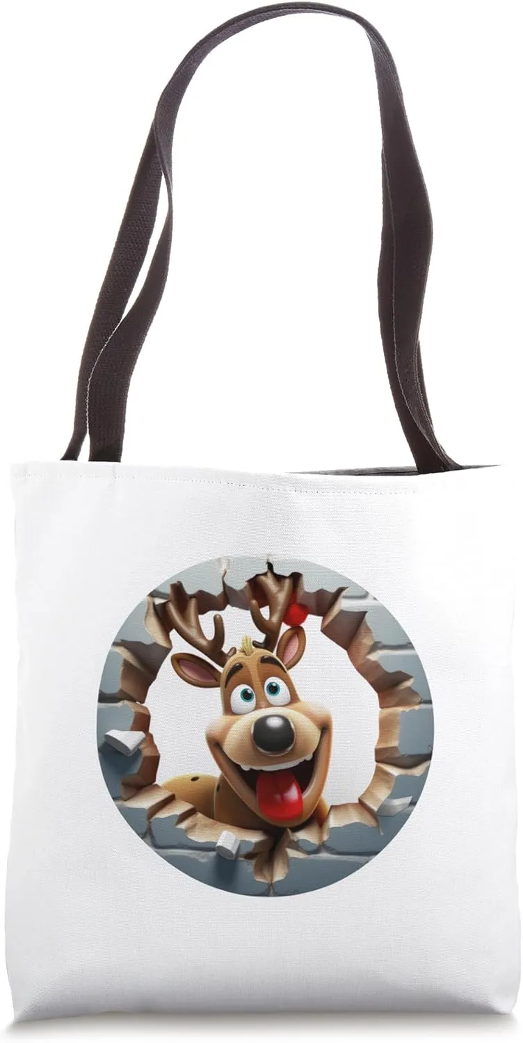 Christmas Break Through - Reindeer Coming Out Of Hole Tote Bag