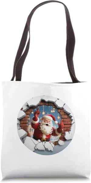 Christmas Break Through - Santa Claus Coming Out Of Hole Tote Bag
