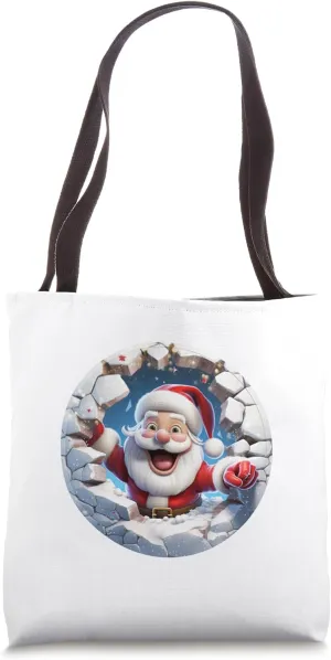 Christmas Break Through - Santa Claus Coming Out Of Hole Tote Bag