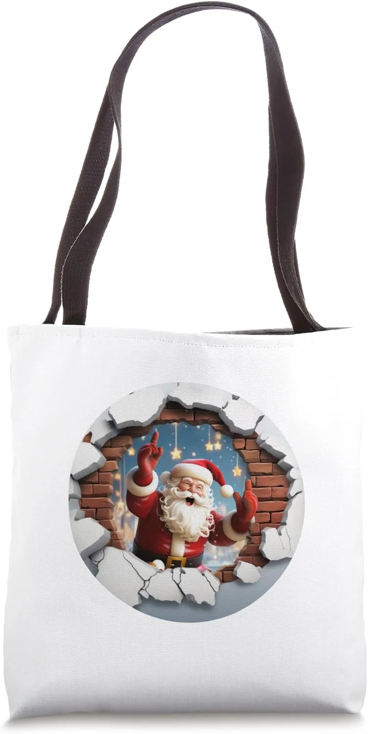 Christmas Break Through - Santa Claus Coming Out Of Hole Tote Bag