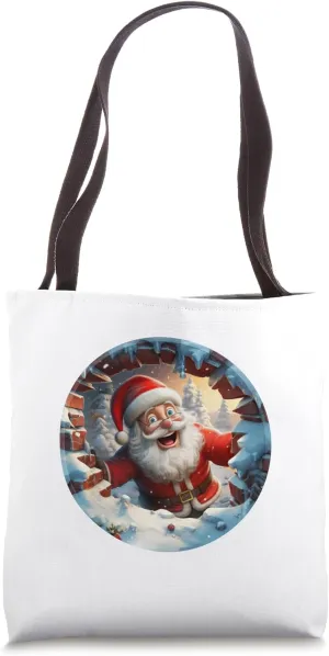 Christmas Break Through - Santa Claus Coming Out Of Hole Tote Bag