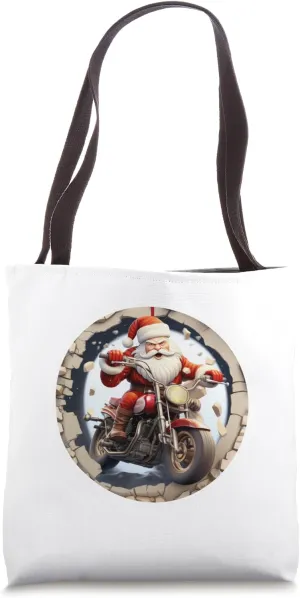 Christmas Break Through - Santa Riding Motorbike Out Of Hole Tote Bag