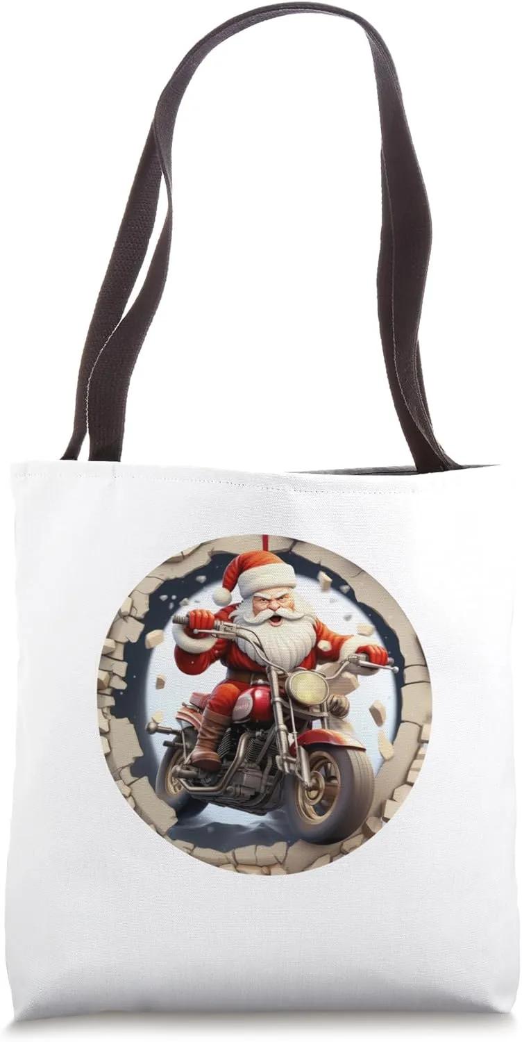 Christmas Break Through - Santa Riding Motorbike Out Of Hole Tote Bag