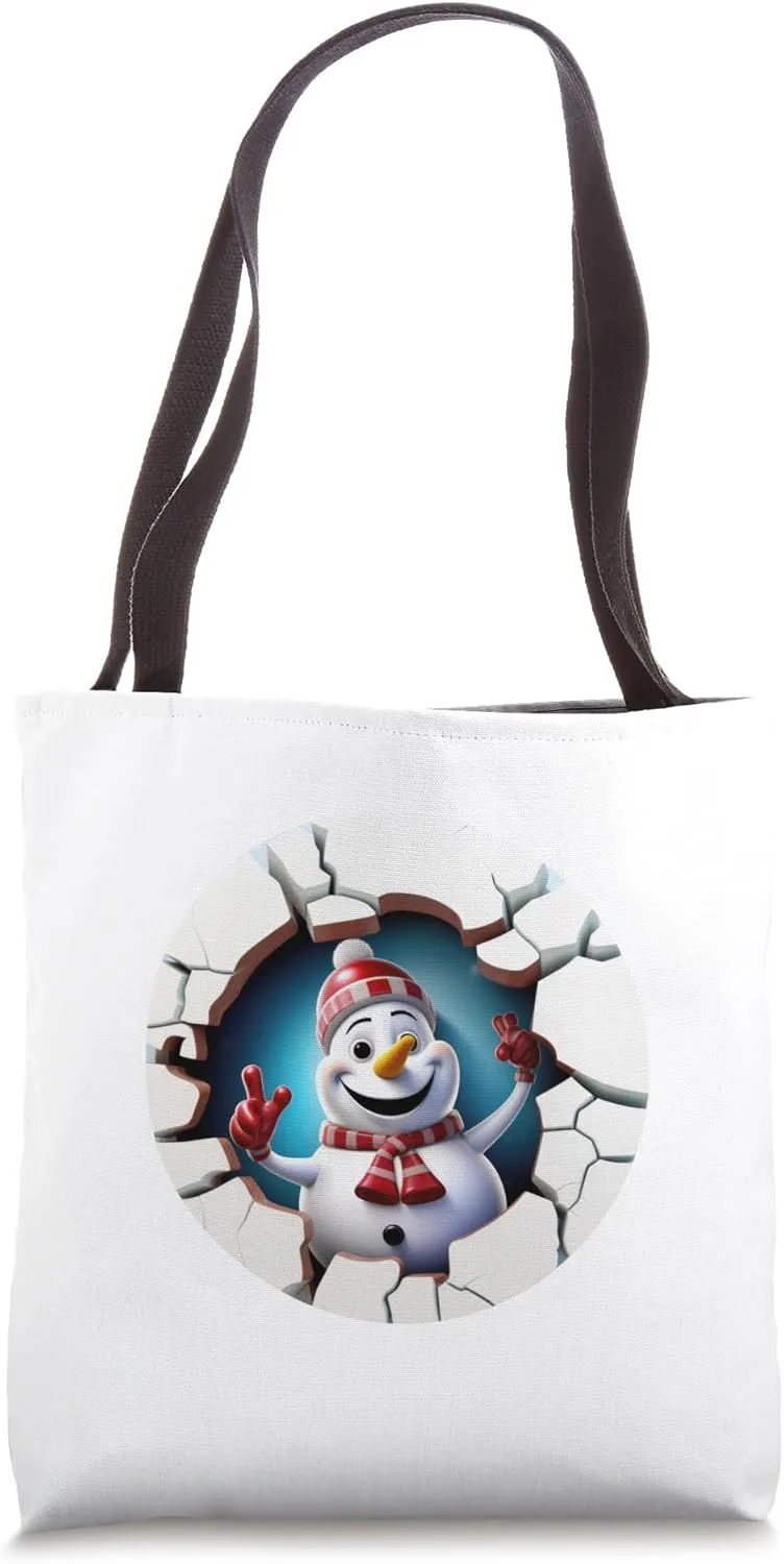 Christmas Break Through - Snowman Coming Out Of Hole Tote Bag