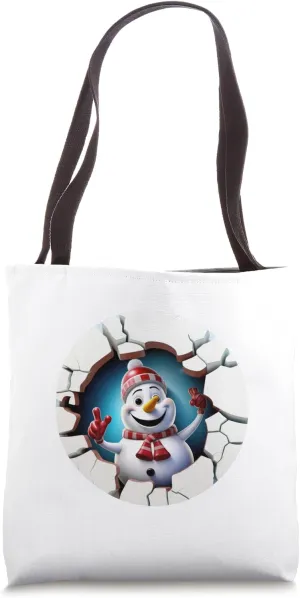 Christmas Break Through - Snowman Coming Out Of Hole Tote Bag