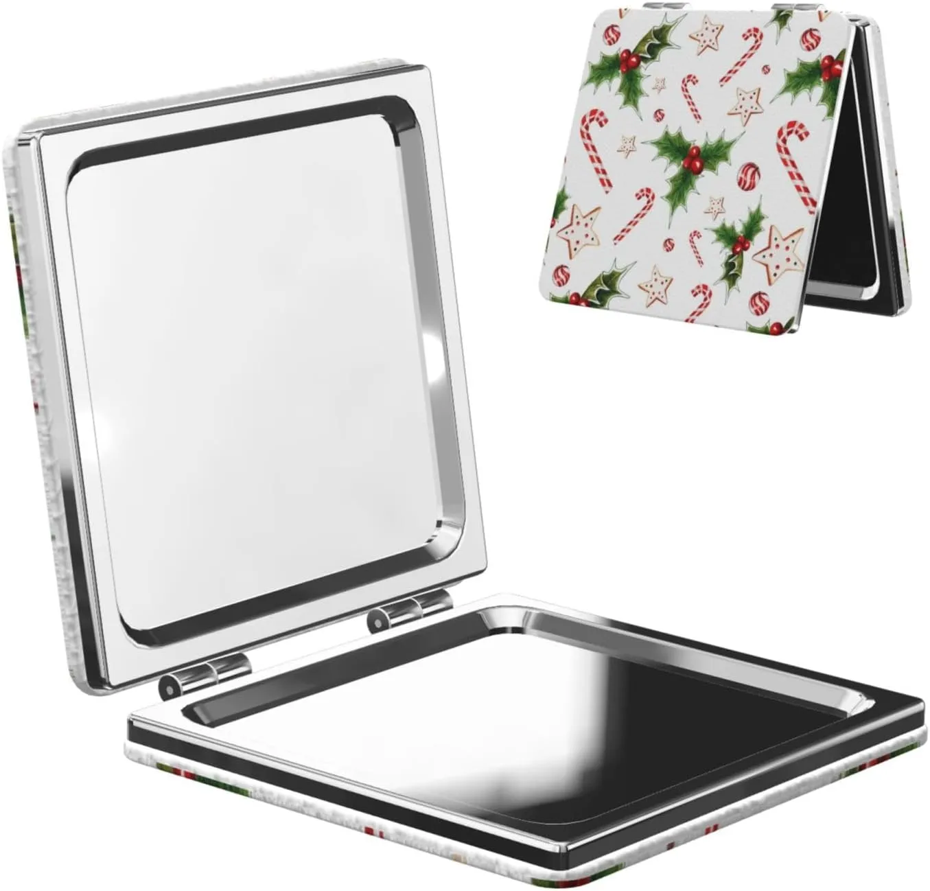 Christmas Candy Cane Women Mini Cosmetic Mirror Folding Portable Pocket Makeup Mirror