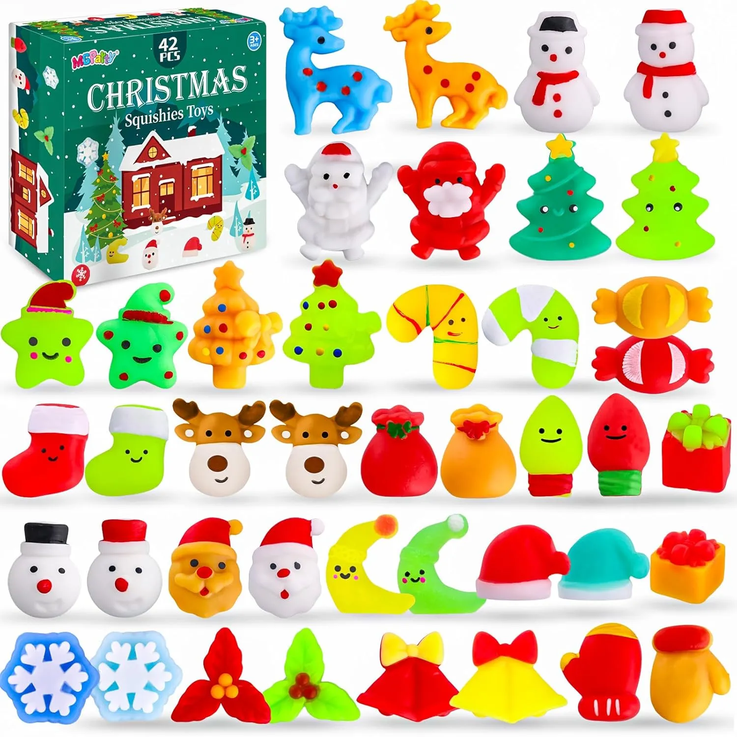 Christmas Goodie Bag Stuffers, 42 Pcs Squishies Mochi Fidget Stress Relief Toys for Kids, Bulk Stocking Stuffers, Party Favors, Xmas Gifts
