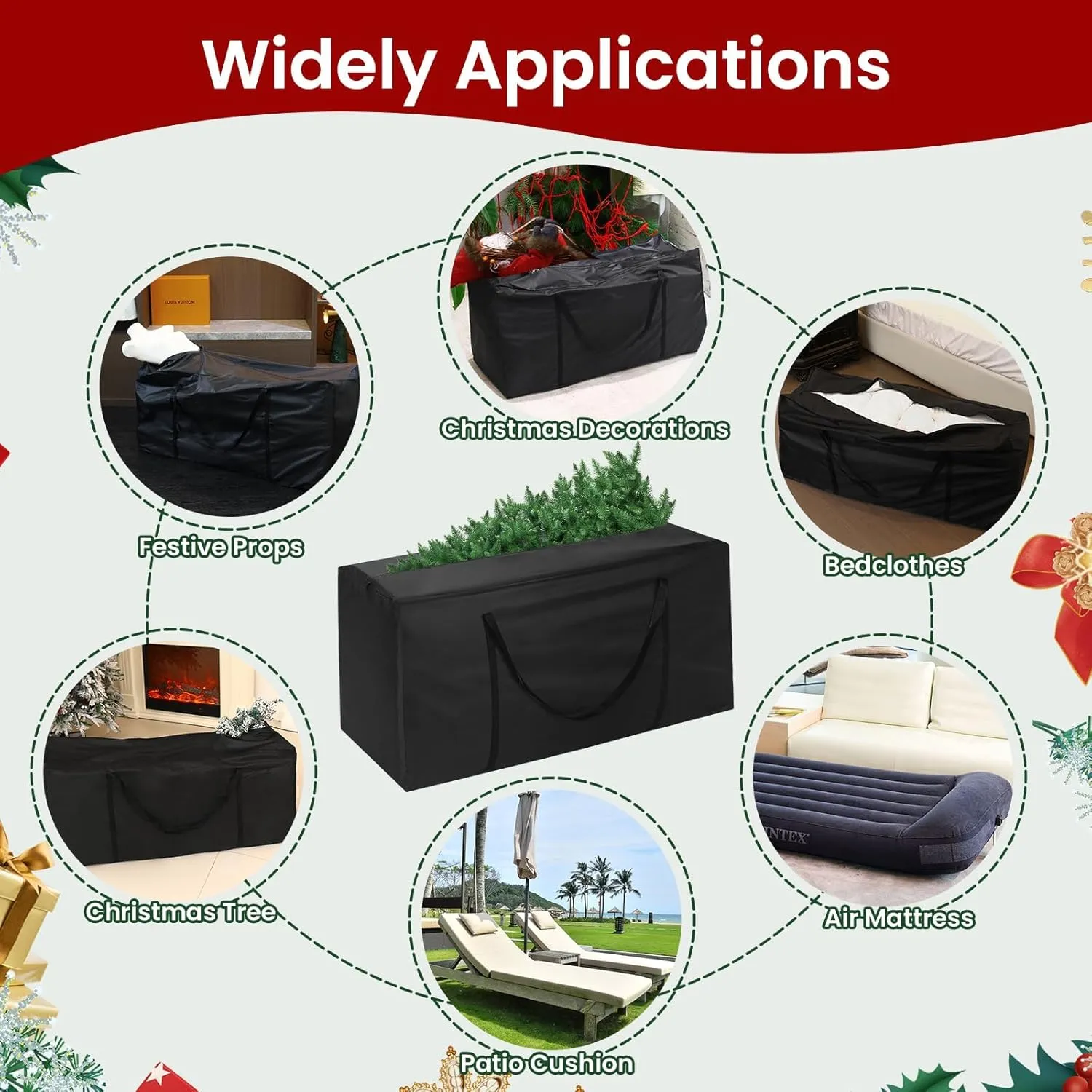 Christmas Tree Storage Bag, Fits Up to 12 Ft Artificial Trees, Extra Large Heavy-Duty Waterproof Storage Bags with Reinforced Handles & Dual Zippers for Trees Holiday Decorations Cushion Furniture