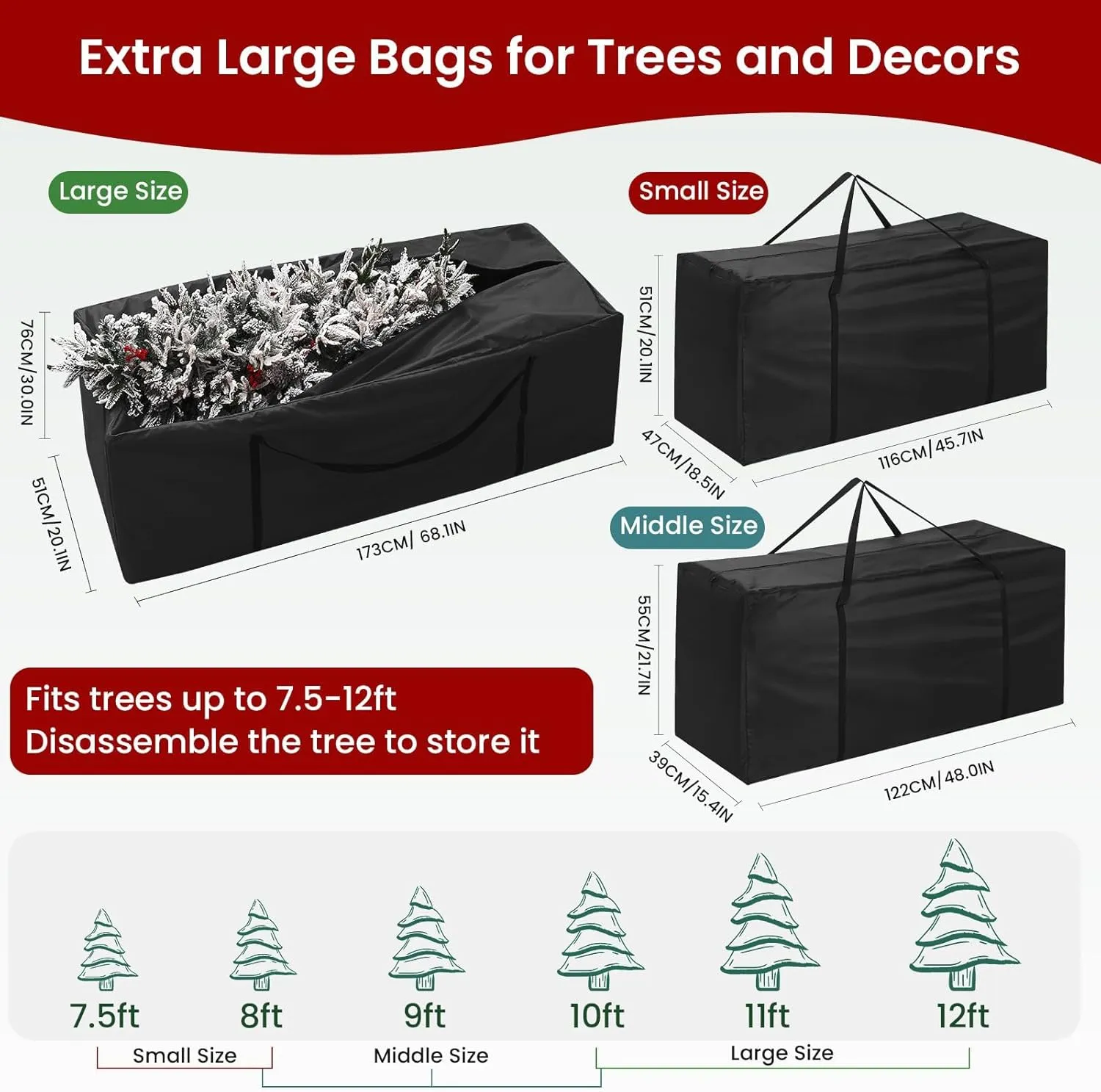 Christmas Tree Storage Bag, Fits Up to 12 Ft Artificial Trees, Extra Large Heavy-Duty Waterproof Storage Bags with Reinforced Handles & Dual Zippers for Trees Holiday Decorations Cushion Furniture