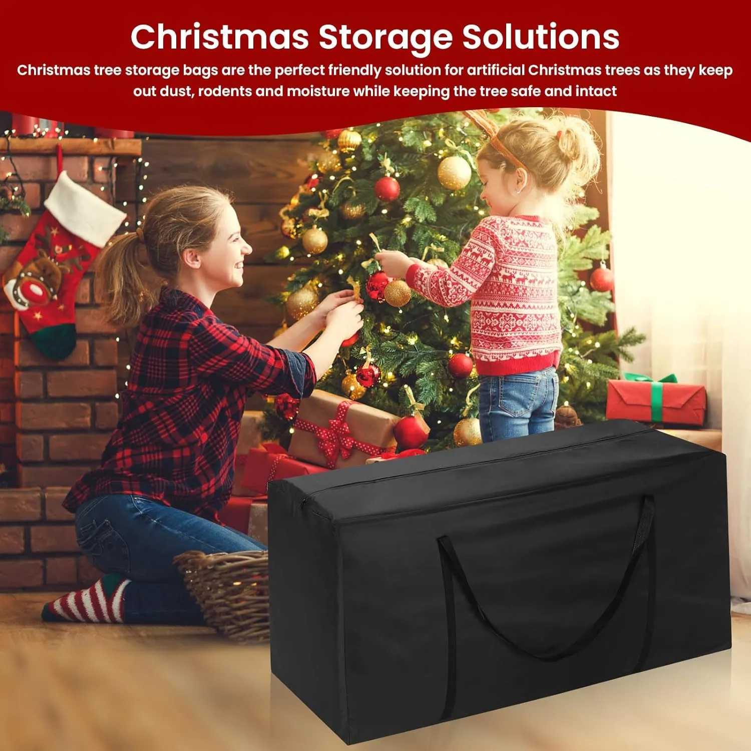 Christmas Tree Storage Bag, Fits Up to 12 Ft Artificial Trees, Extra Large Heavy-Duty Waterproof Storage Bags with Reinforced Handles & Dual Zippers for Trees Holiday Decorations Cushion Furniture