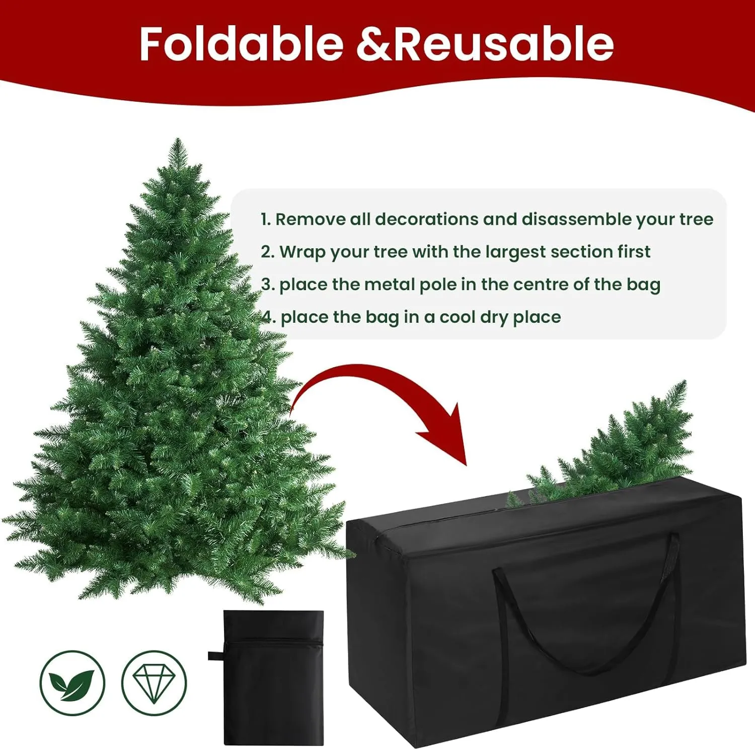 Christmas Tree Storage Bag, Fits Up to 12 Ft Artificial Trees, Extra Large Heavy-Duty Waterproof Storage Bags with Reinforced Handles & Dual Zippers for Trees Holiday Decorations Cushion Furniture