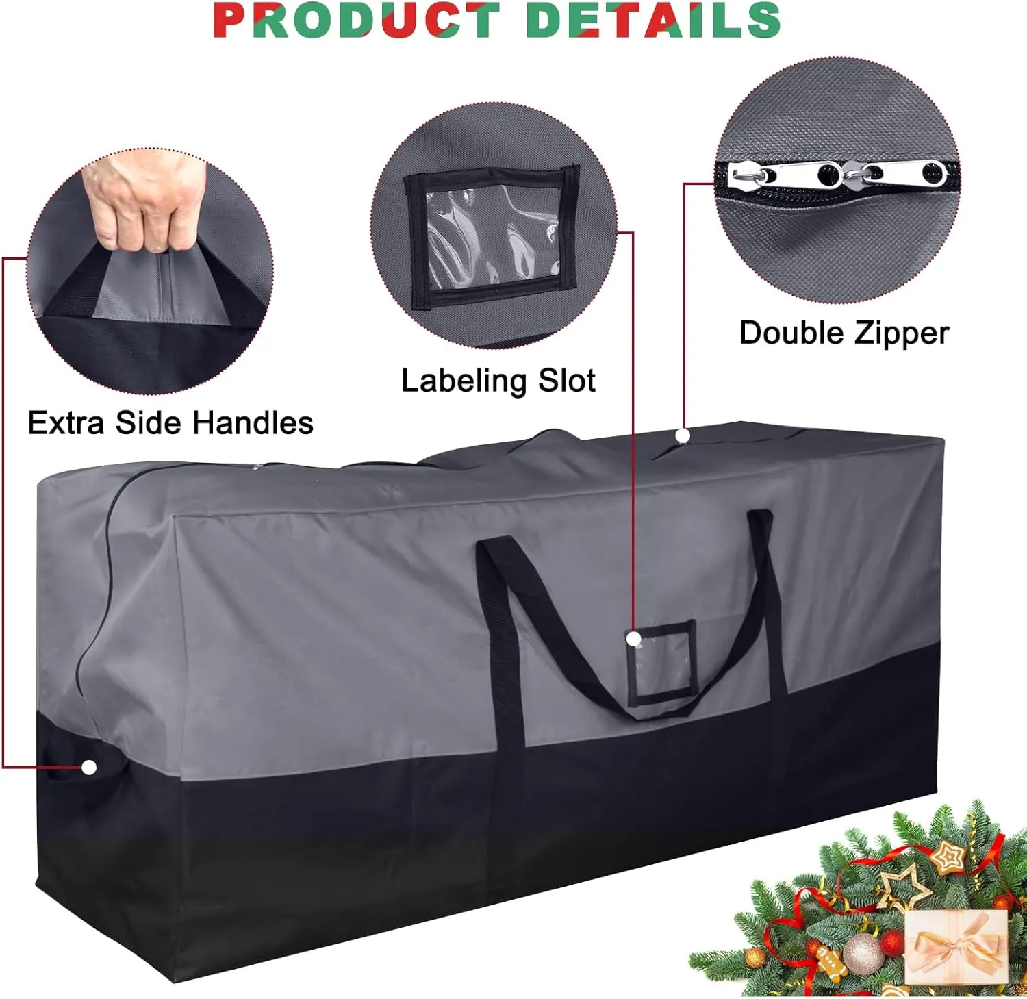 Christmas Tree Storage Bag, Fits Up to 7.5 Ft Artificial Trees, Heavy-Duty Waterproof Storage Bags with Reinforced Handles, Dual Zippers & Card Slot, 600D Oxford Extra Large Moving Bags