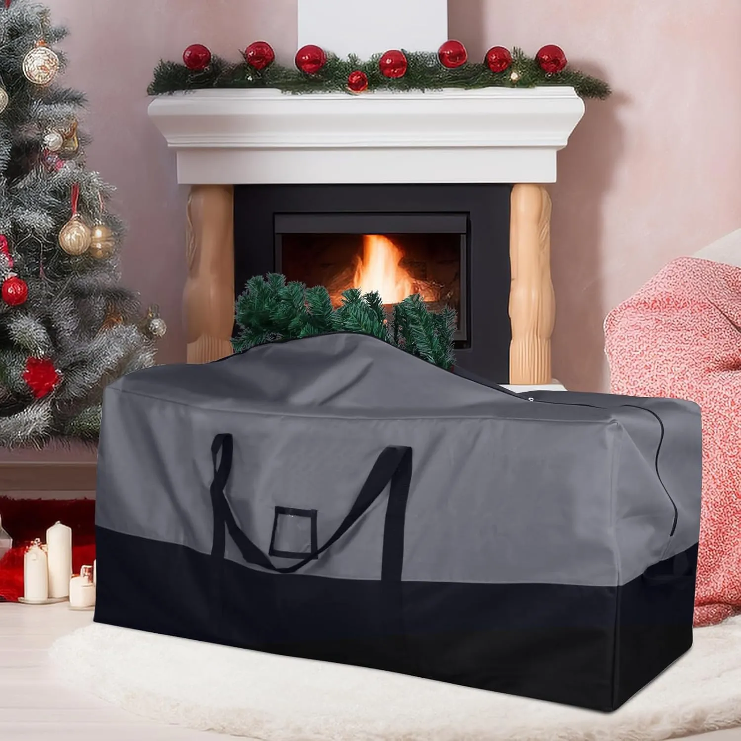 Christmas Tree Storage Bag, Fits Up to 7.5 Ft Artificial Trees, Heavy-Duty Waterproof Storage Bags with Reinforced Handles, Dual Zippers & Card Slot, 600D Oxford Extra Large Moving Bags