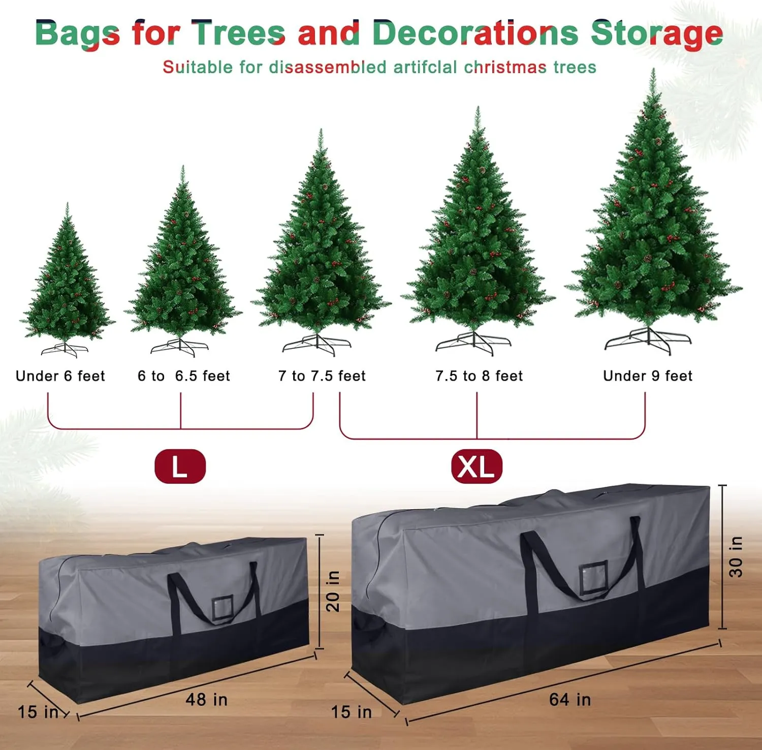 Christmas Tree Storage Bag, Fits Up to 7.5 Ft Artificial Trees, Heavy-Duty Waterproof Storage Bags with Reinforced Handles, Dual Zippers & Card Slot, 600D Oxford Extra Large Moving Bags