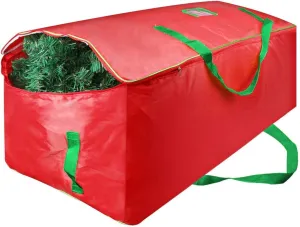 Christmas Tree Storage Bag - Fits Up to 7.5 ft Artificial Xmas Tree - Box With Double Zippers and Reinforced Handles - Extra Large Container for Decorations - Red