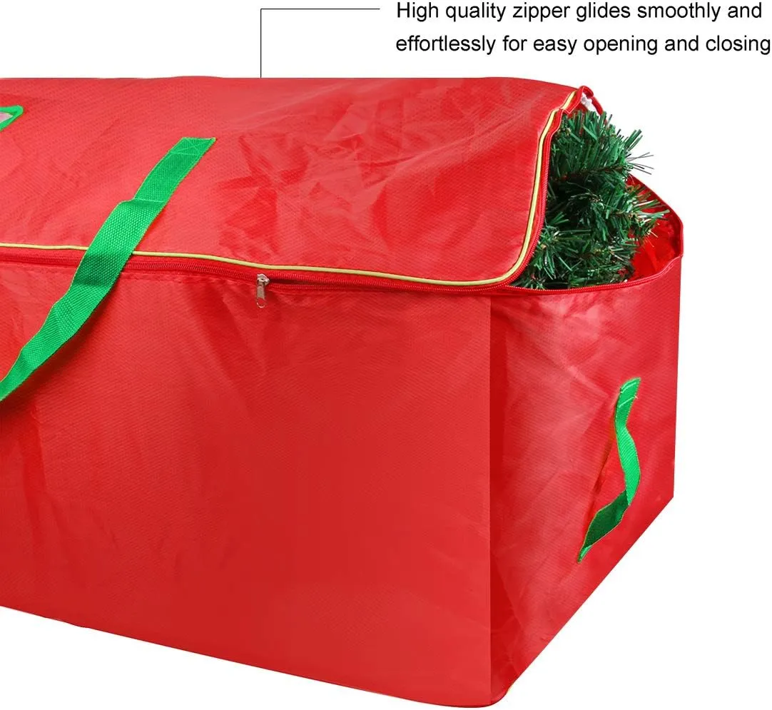 Christmas Tree Storage Bag - Fits Up to 7.5 ft Artificial Xmas Tree - Box With Double Zippers and Reinforced Handles - Extra Large Container for Decorations - Red