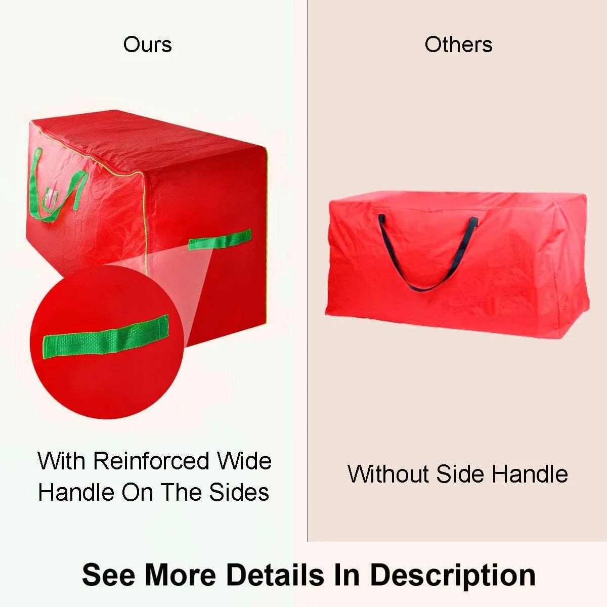 Christmas Tree Storage Bag - Fits Up to 7.5 ft Artificial Xmas Tree - Box With Double Zippers and Reinforced Handles - Extra Large Container for Decorations - Red