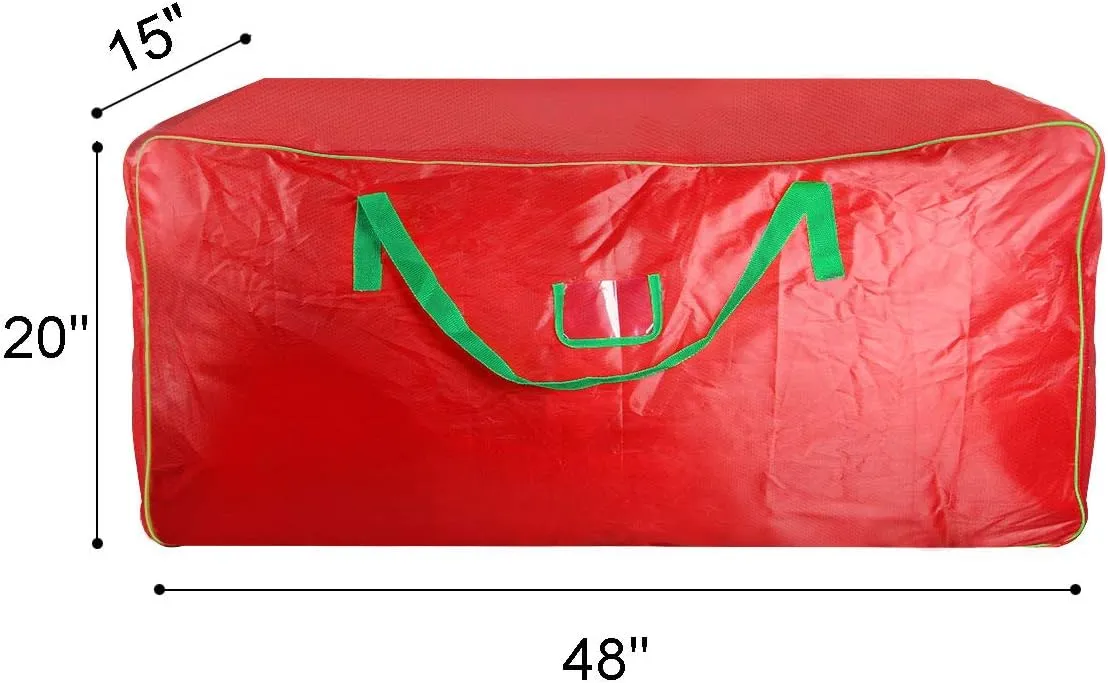 Christmas Tree Storage Bag - Fits Up to 7.5 ft Artificial Xmas Tree - Box With Double Zippers and Reinforced Handles - Extra Large Container for Decorations - Red