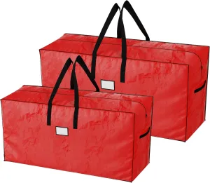 Christmas Tree Storage Bags - Set of 2 Woven Totes for up to 16-Foot Artificial Trees - Protects Holiday Decorations from Damage by Elf Stor (Red)