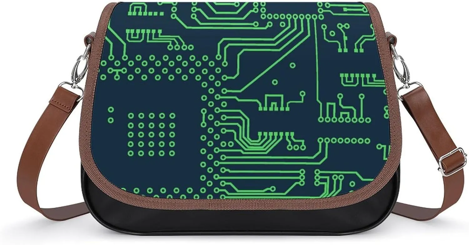 Circuit Board Pattern Cute Crossbody Purses for Women Leather Shoulder Bag Adjustable Shoulder Strap Handbag
