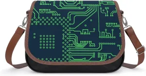 Circuit Board Pattern Cute Crossbody Purses for Women Leather Shoulder Bag Adjustable Shoulder Strap Handbag