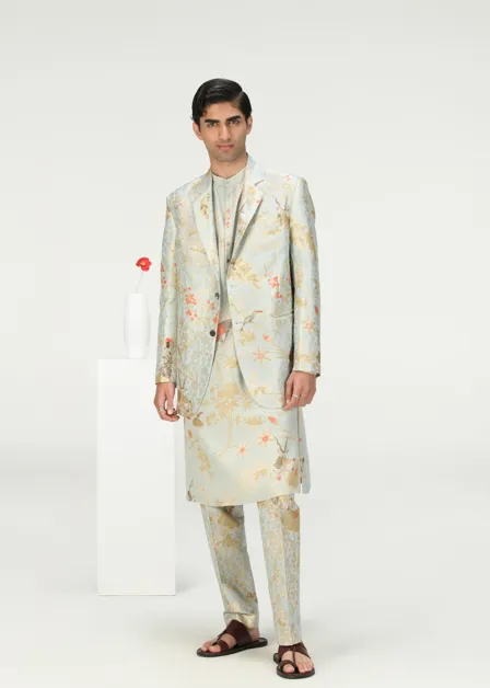 Classic Trousers Silk Brocade Ice Blue