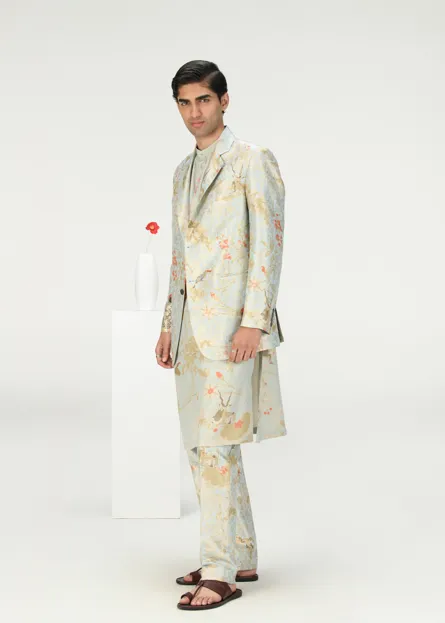 Classic Trousers Silk Brocade Ice Blue