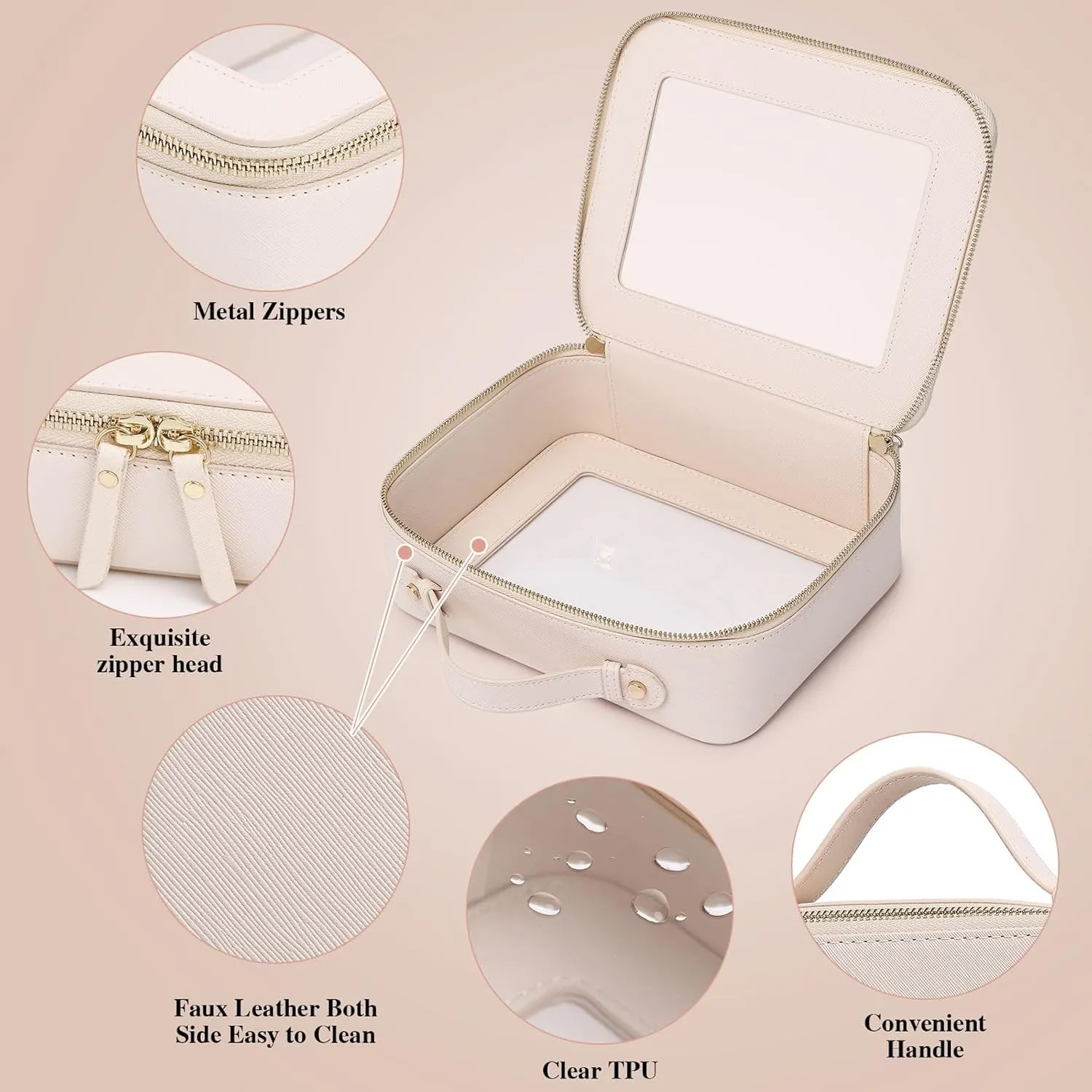 Clear Makeup Bag Waterproof Travel Case for Cosmetics and Toiletries Women's Purse Organizer and Clear Car Bag with Zipper (Beige, L M MINI)