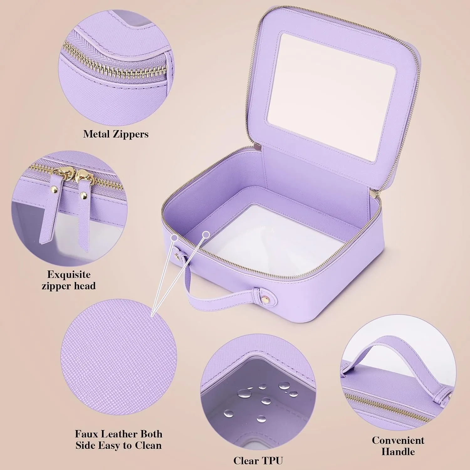 Clear Makeup Bag Waterproof Travel Case for Cosmetics and Toiletries Women's Purse Organizer and Clear Car Bag with Zipper (X/Purple, L M MINI)