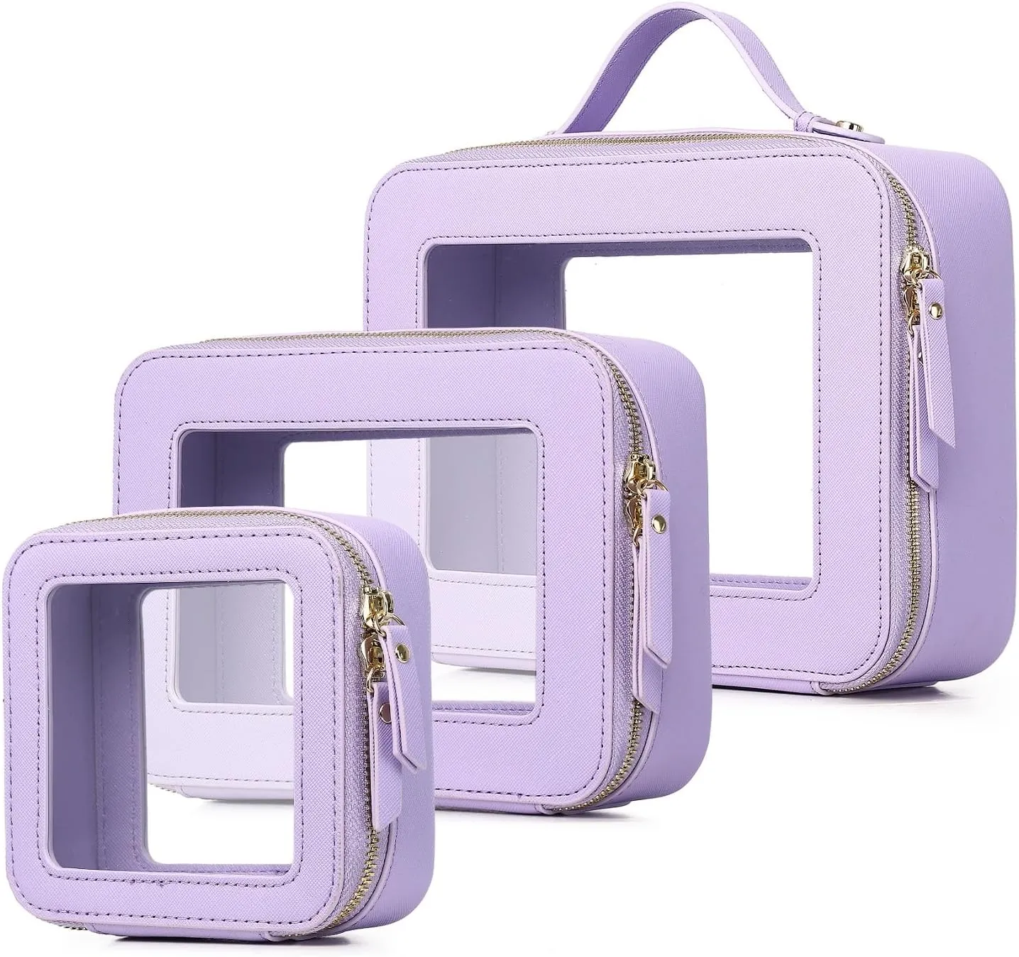 Clear Makeup Bag Waterproof Travel Case for Cosmetics and Toiletries Women's Purse Organizer and Clear Car Bag with Zipper (X/Purple, L M MINI)
