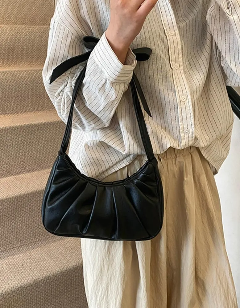 Cloud Shoulder Bag for Women Small Hobo Bags Cute Crescent Ruched Tote Handbag Bow Y2K Underarm Crossbody Clutch Purse