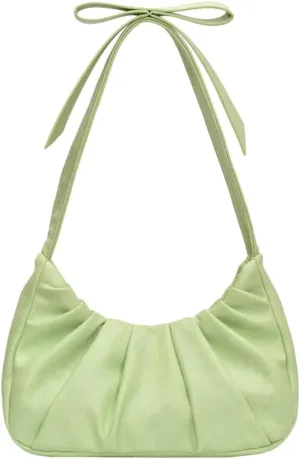 Cloud Shoulder Bag for Women Small Hobo Bags Cute Crescent Ruched Tote Handbag Bow Y2K Underarm Crossbody Clutch Purse