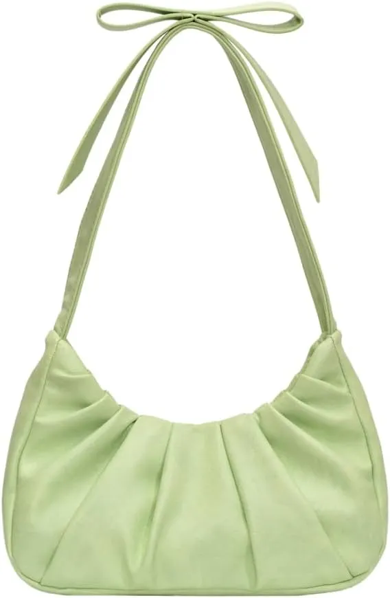 Cloud Shoulder Bag for Women Small Hobo Bags Cute Crescent Ruched Tote Handbag Bow Y2K Underarm Crossbody Clutch Purse