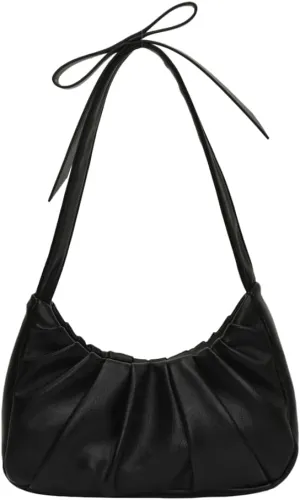 Cloud Shoulder Bag for Women Small Hobo Bags Cute Crescent Ruched Tote Handbag Bow Y2K Underarm Crossbody Clutch Purse