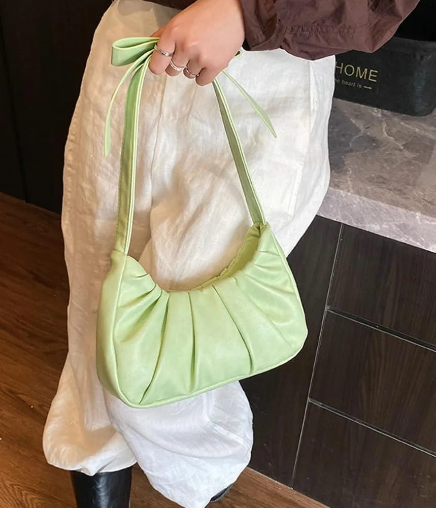 Cloud Shoulder Bag for Women Small Hobo Bags Cute Crescent Ruched Tote Handbag Bow Y2K Underarm Crossbody Clutch Purse