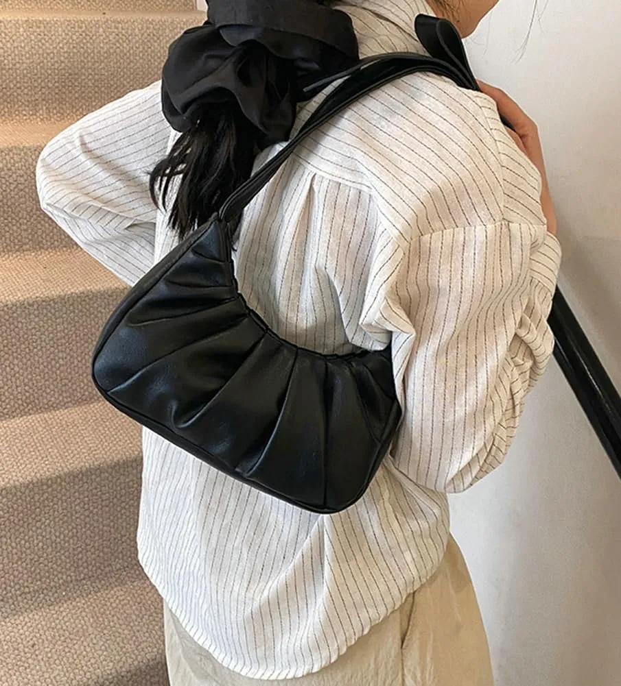 Cloud Shoulder Bag for Women Small Hobo Bags Cute Crescent Ruched Tote Handbag Bow Y2K Underarm Crossbody Clutch Purse