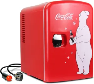 Coca-Cola 12V Portable 4L Cooler/Warmer, AC/DC Powered, Power Cords Included, Compact Travel Speaker and Personal Mini-Fridge, Unique Gift for Music-Lovers