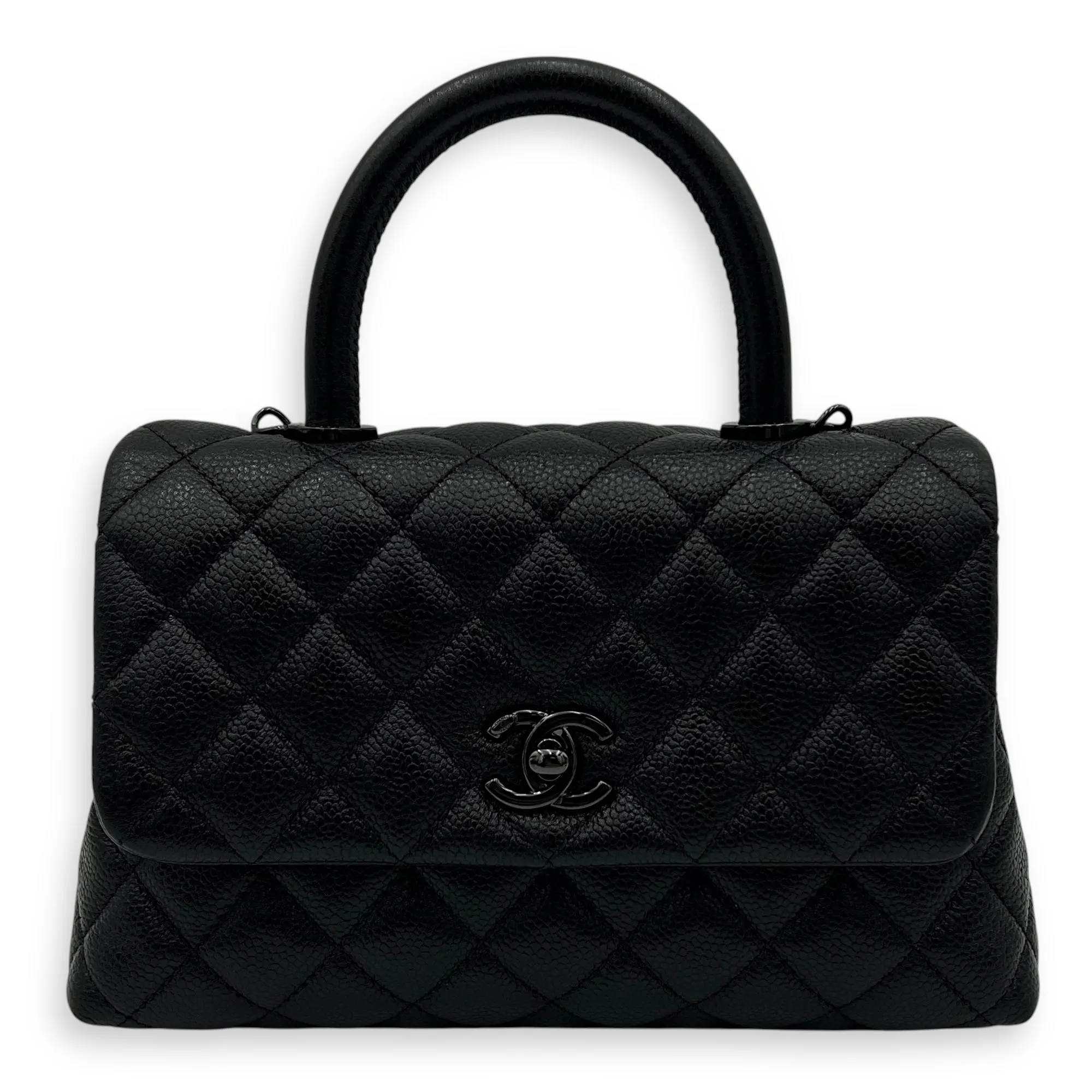Coco Mini So Black Top Handle Bag in Caviar Leather, Gunmetal hardware