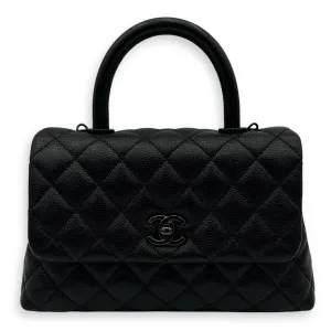 Coco Mini So Black Top Handle Bag in Caviar Leather, Gunmetal hardware