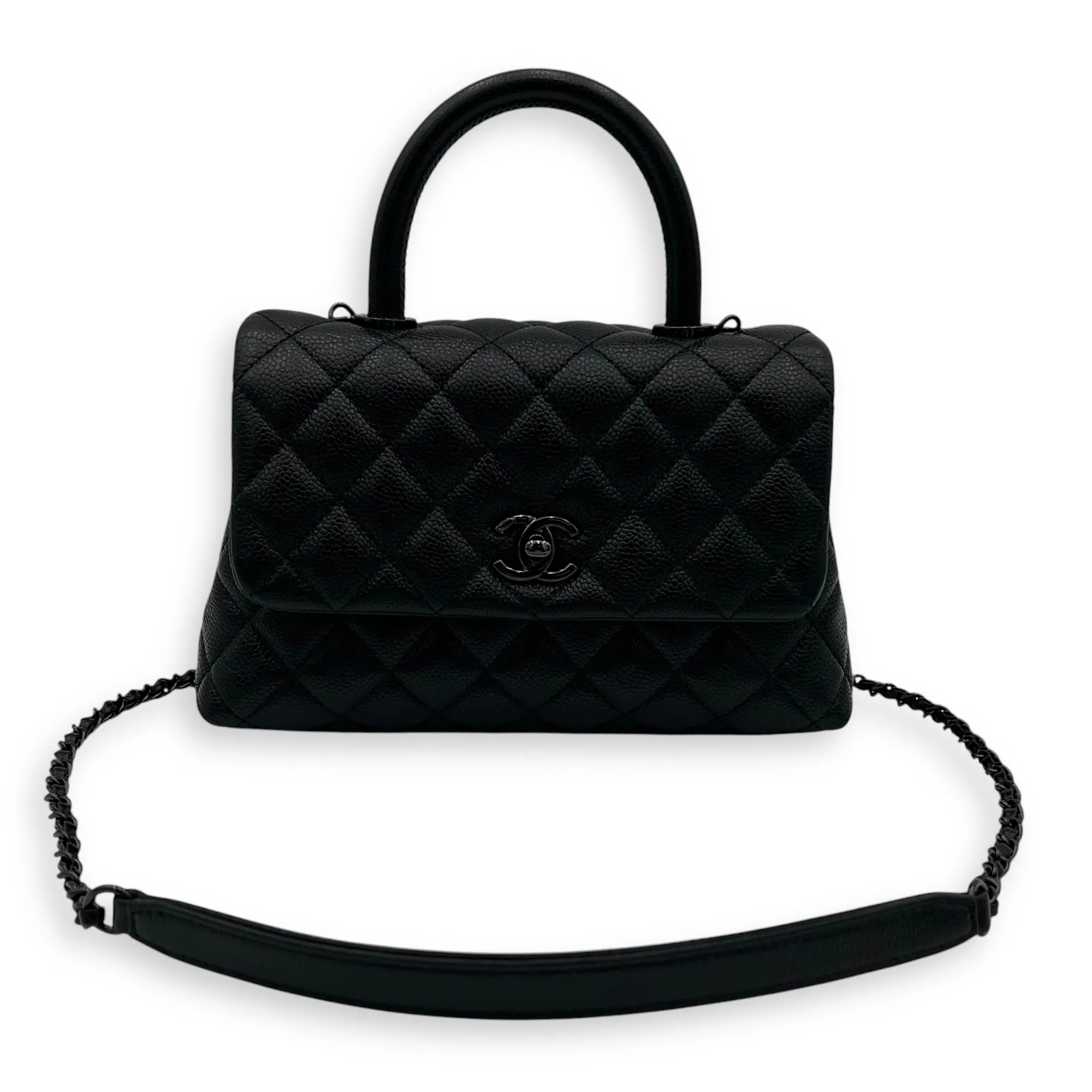 Coco Mini So Black Top Handle Bag in Caviar Leather, Gunmetal hardware